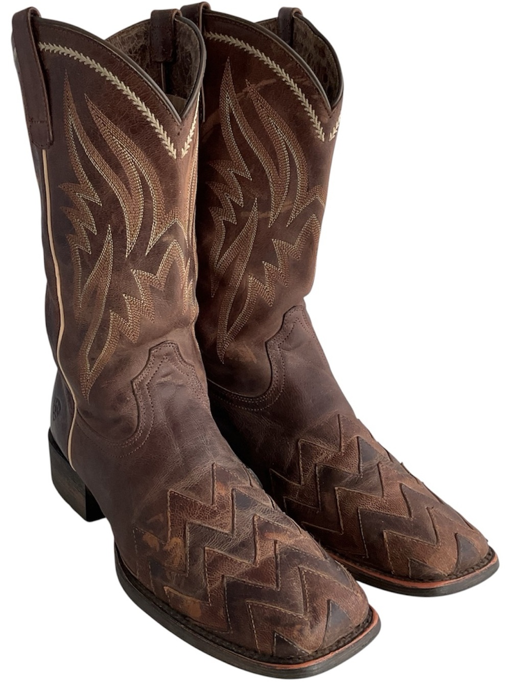 Ariat On Point Brown Leather Woven Square Toe Cowboy Boots Women’s Size 8.5 B